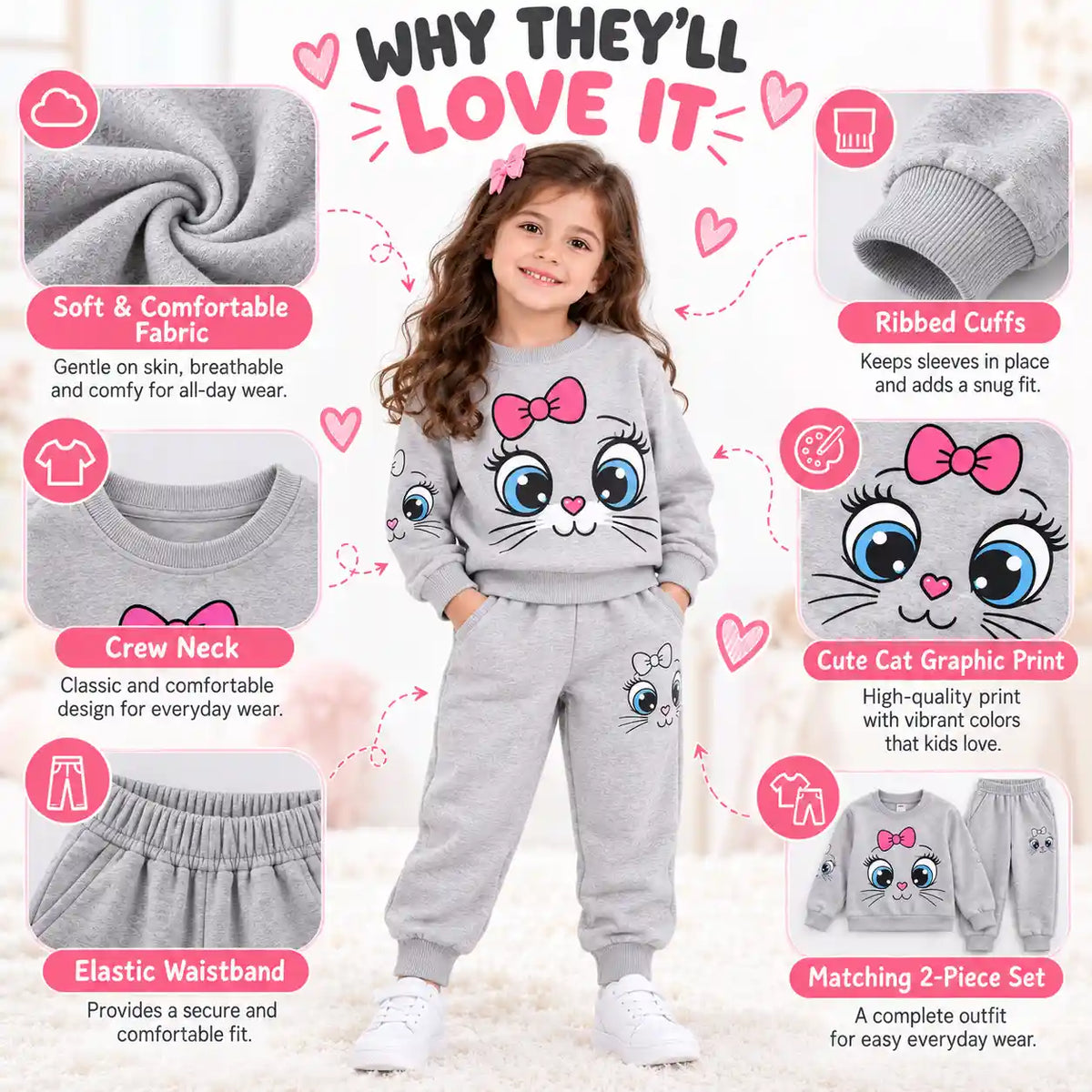 CUTE BOW KITTY SET