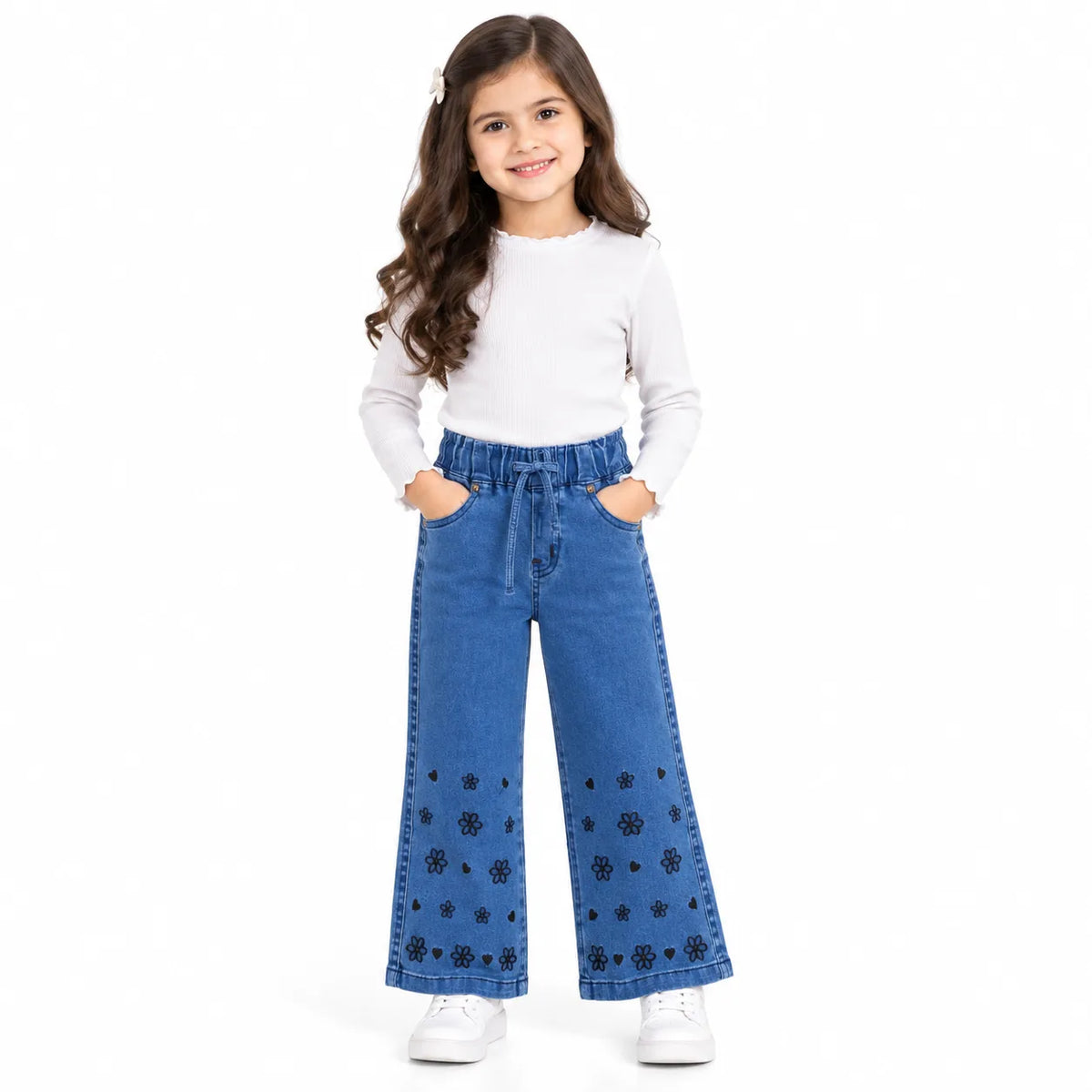 Imported Flower & Heart Embroidered Jeans