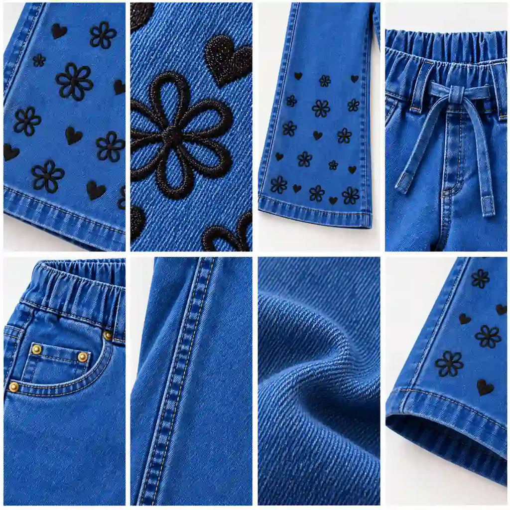 Imported Flower & Heart Embroidered Jeans