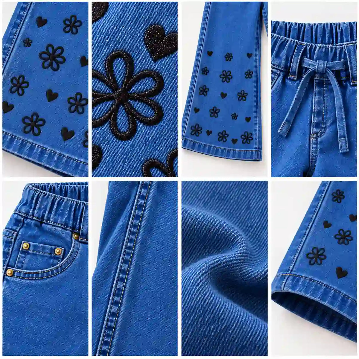 Imported Flower & Heart Embroidered Jeans