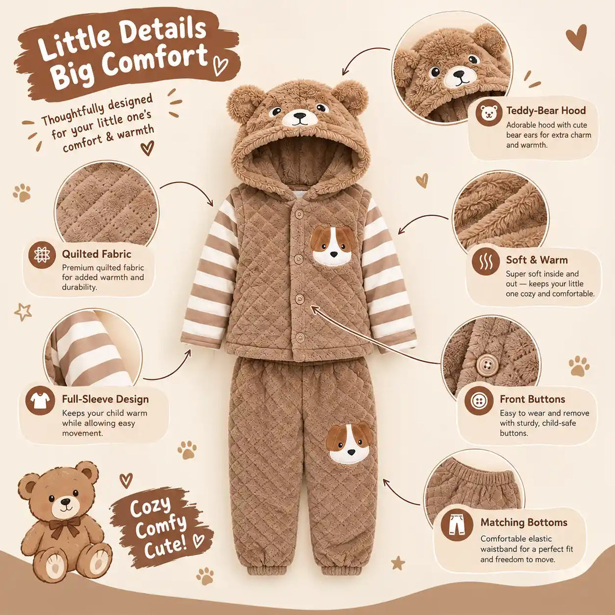 TEDDY BEAR HOODED WINTER SET